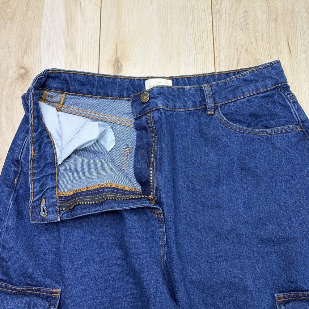 SÉZANE Baggy Denim Cargo Jeans Women's Size 46 34x33 Blue Pockets - Picture 3 of 14